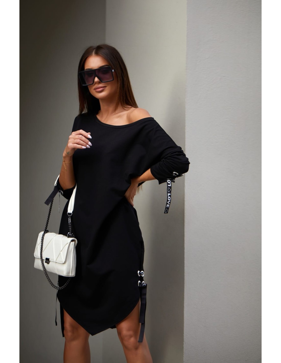 Black dress with ties 1403 - Online store - Boutique